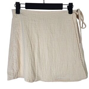 Zara XS Wrap Skirt Cream Textured Mini Viscose Blend Casual Summer Womens